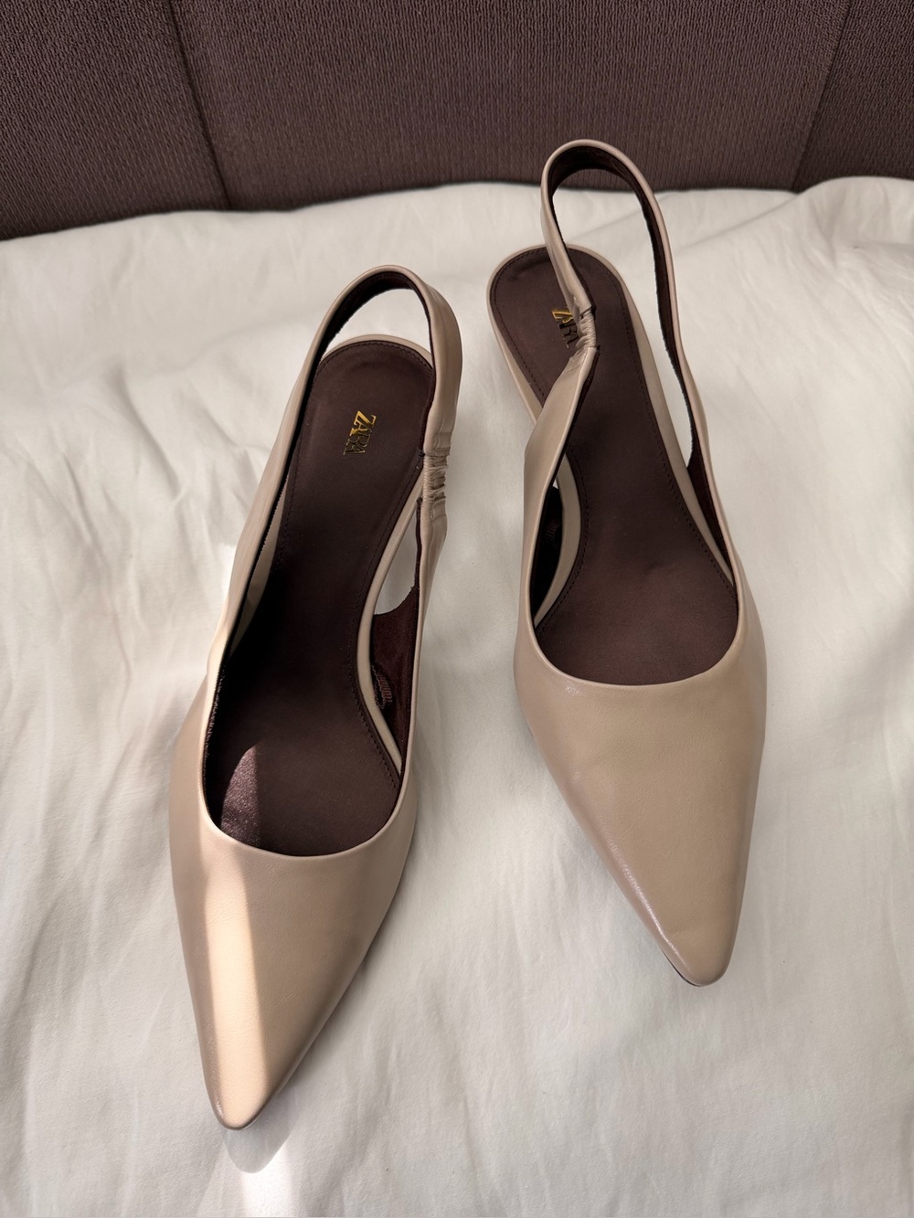 ZARA kitten heel slingback shoes size 38/7.5 taupe gray